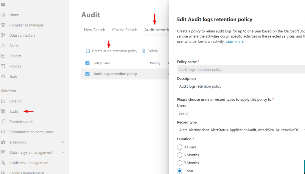 Audit logs retention